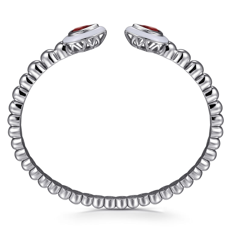925 Sterling Silver Bujukan Cuff Bangle with White Enamel and Garnet - Shot 3