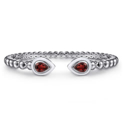 925 Sterling Silver Bujukan Cuff Bangle with White Enamel and Garnet