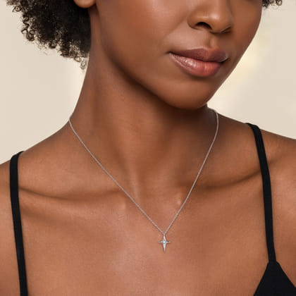 925 Sterling Silver Bujukan Diamond Cross Pendant Necklace