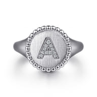 925 Sterling Silver Bujukan Diamond Initial A Signet Ring