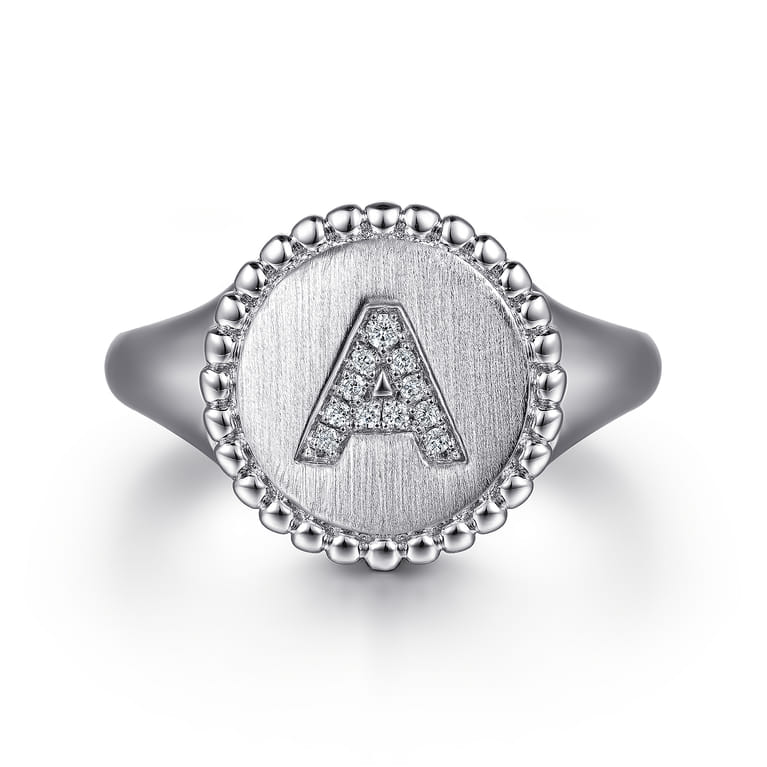 925 Sterling Silver Bujukan Diamond Initial A Signet Ring - 0.05 ct - Shot 1