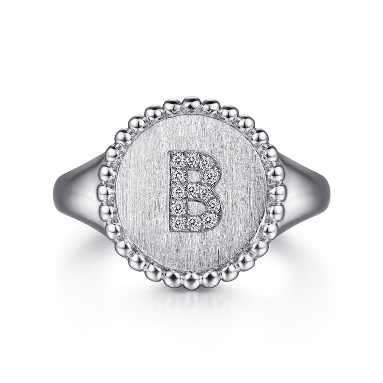925 Sterling Silver Bujukan Diamond Initial B Signet Ring - 0.05 ct - Shot 1
