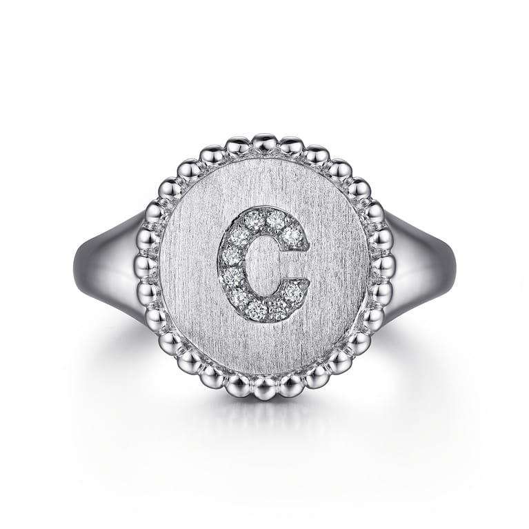 925 Sterling Silver Bujukan Diamond Initial C Signet Ring - 0.04 ct - Shot 1