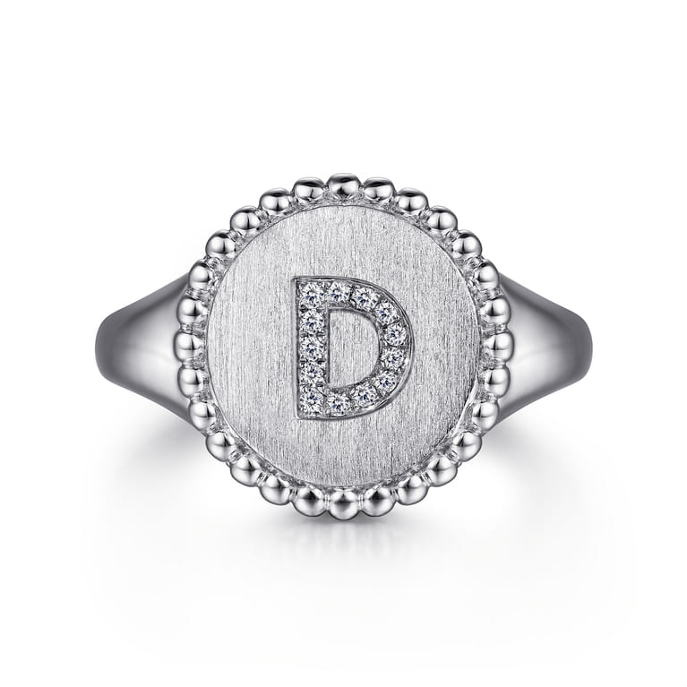 925 Sterling Silver Bujukan Diamond Initial D Signet Ring - 0.05 ct - Shot 1