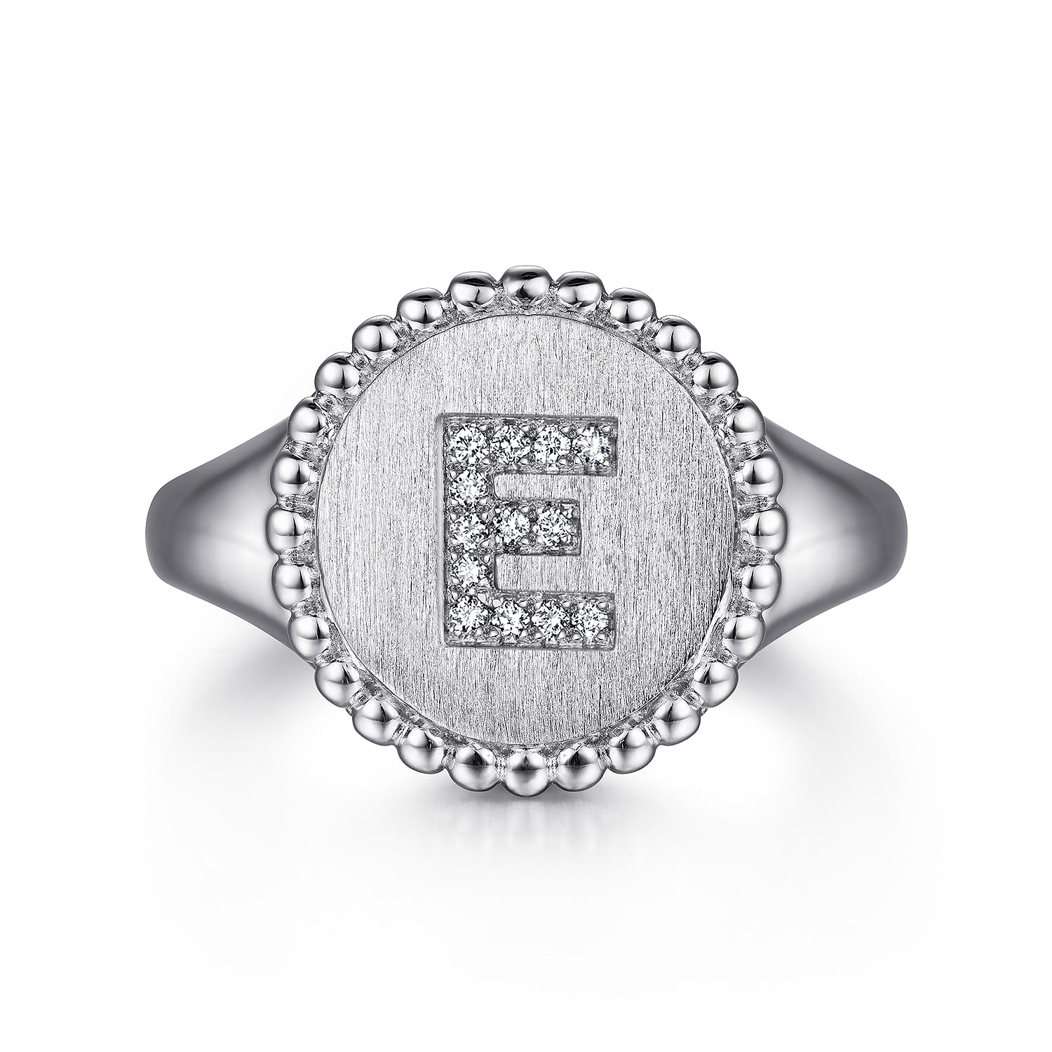 925 Sterling Silver Bujukan Diamond Initial E Signet Ring - 0.05 ct - Shot 1