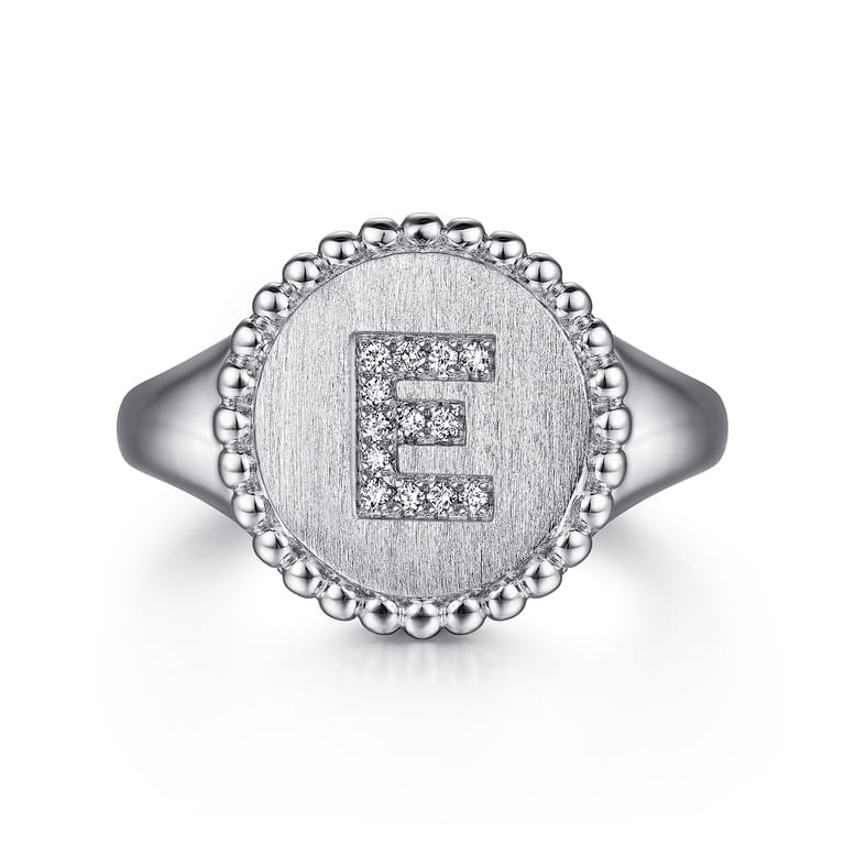 925 Sterling Silver Bujukan Diamond Initial E Signet Ring - 0.05 ct - Shot 1