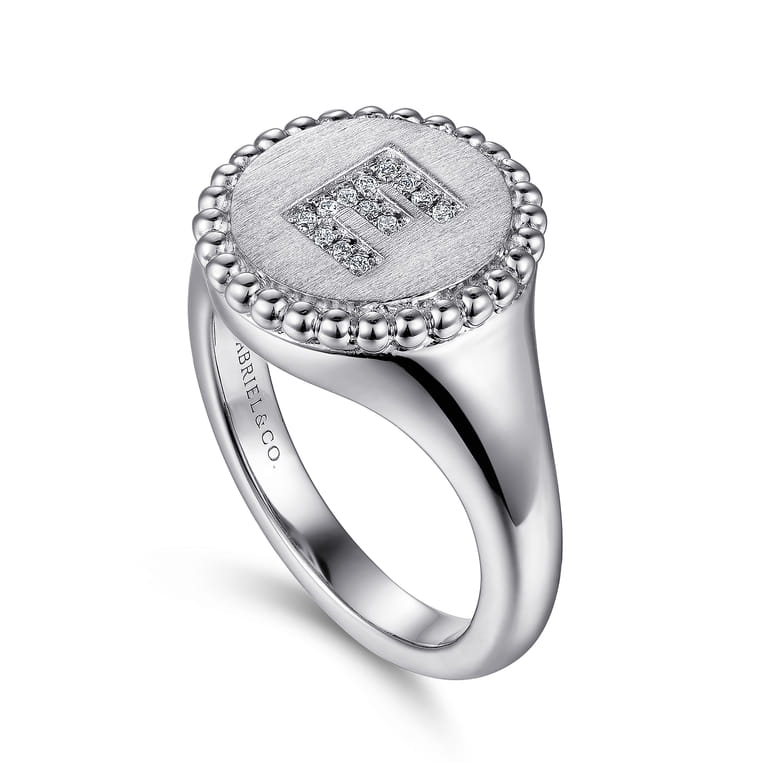 925 Sterling Silver Bujukan Diamond Initial E Signet Ring - 0.05 ct - Shot 3