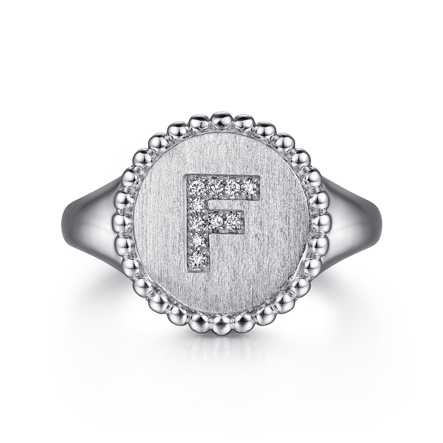 925 Sterling Silver Bujukan Diamond Initial F Signet Ring - 0.04 ct - Shot 1