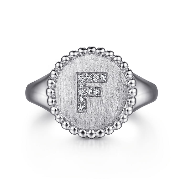 925 Sterling Silver Bujukan Diamond Initial F Signet Ring - 0.04 ct - Shot 1
