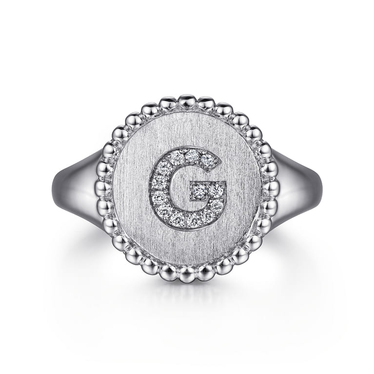 925 Sterling Silver Bujukan Diamond Initial G Signet Ring - 0.05 ct - Shot 1