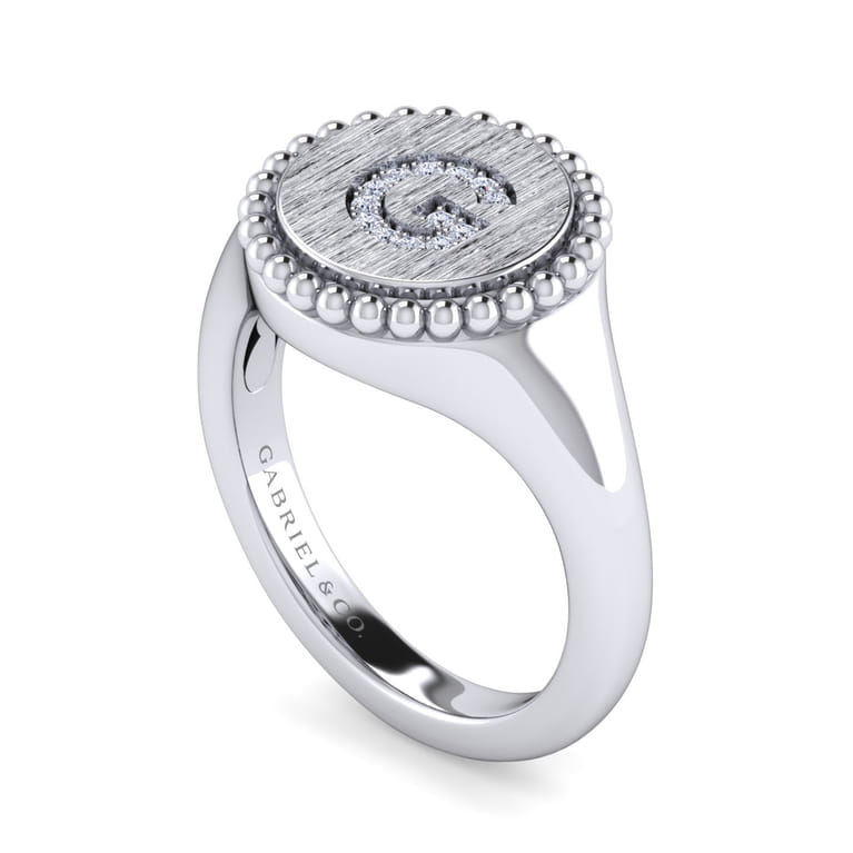 925 Sterling Silver Bujukan Diamond Initial G Signet Ring - 0.05 ct - Shot 3