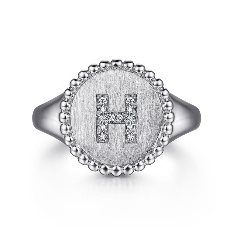 925 Sterling Silver Bujukan Diamond Initial H Signet Ring - 0.05 ct - Shot 1