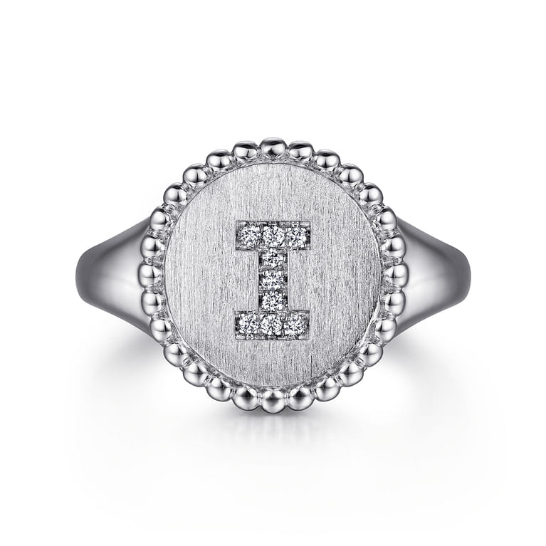 925 Sterling Silver Bujukan Diamond Initial I Signet Ring - 0.04 ct - Shot 1