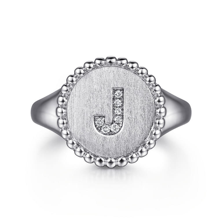 925 Sterling Silver Bujukan Diamond Initial J Signet Ring - 0.03 ct - Shot 1