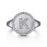 925 Sterling Silver Bujukan Diamond Initial K Signet Ring - 0.05 ct