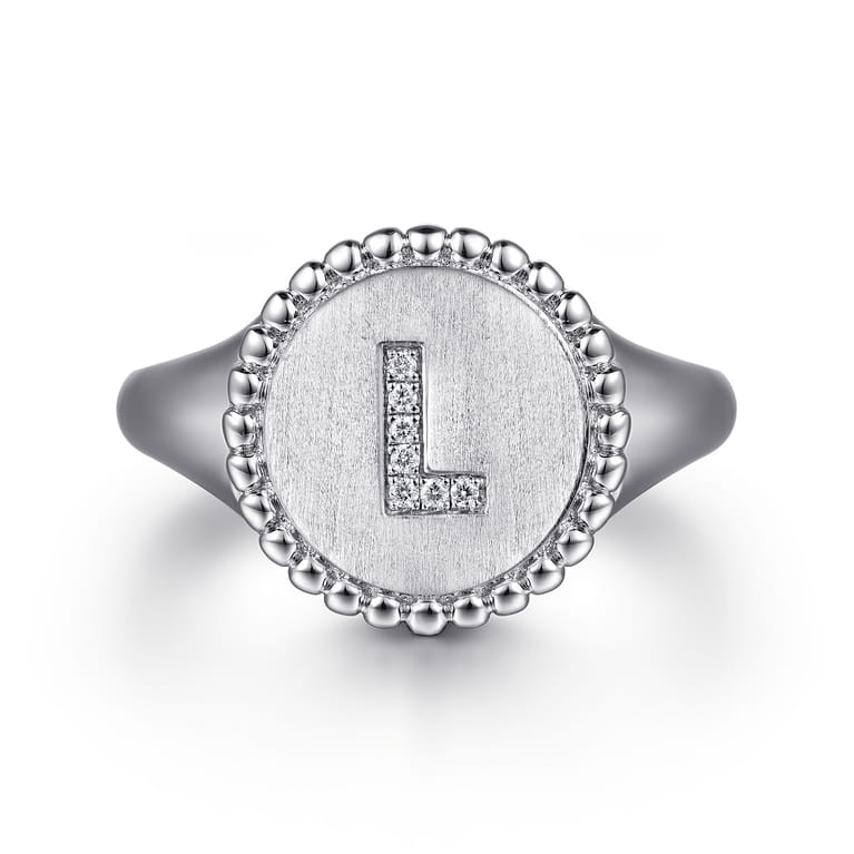 925 Sterling Silver Bujukan Diamond Initial L Signet Ring - 0.03 ct - Shot 1