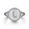 925 Sterling Silver Bujukan Diamond Initial L Signet Ring - 0.03 ct