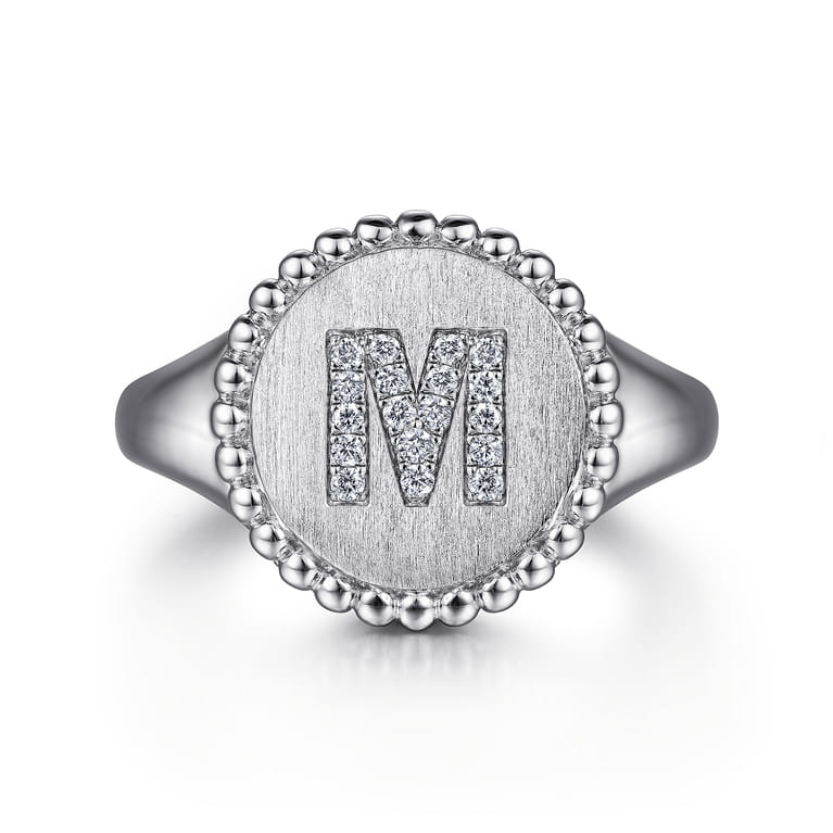 925 Sterling Silver Bujukan Diamond Initial M Signet Ring - 0.07 ct - Shot 1