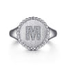 925 Sterling Silver Bujukan Diamond Initial M Signet Ring - 0.07 ct