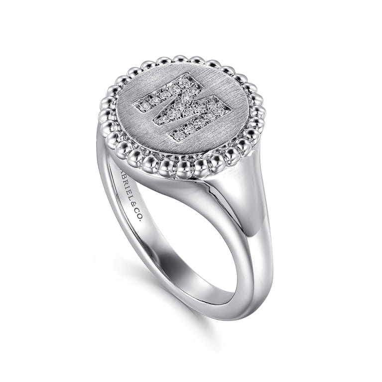 925 Sterling Silver Bujukan Diamond Initial M Signet Ring - 0.07 ct - Shot 3