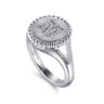 925 Sterling Silver Bujukan Diamond Initial M Signet Ring - 0.07 ct