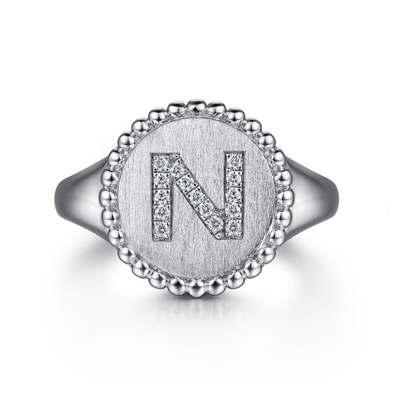 925 Sterling Silver Bujukan Diamond Initial N Signet Ring - 0.06 ct - Shot 1