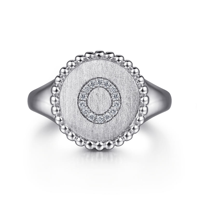925 Sterling Silver Bujukan Diamond Initial O Signet Ring - 0.06 ct - Shot 1