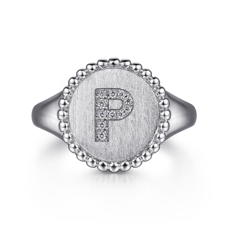 925 Sterling Silver Bujukan Diamond Initial P Signet Ring - 0.05 ct - Shot 1