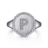 925 Sterling Silver Bujukan Diamond Initial P Signet Ring - 0.05 ct