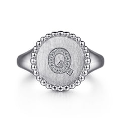 925 Sterling Silver Bujukan Diamond Initial Q Signet Ring