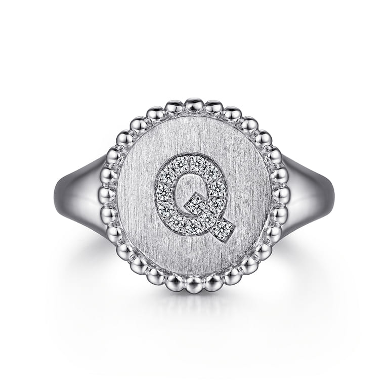 925 Sterling Silver Bujukan Diamond Initial Q Signet Ring - 0.06 ct - Shot 1