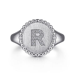 925 Sterling Silver Bujukan Diamond Initial R Signet Ring