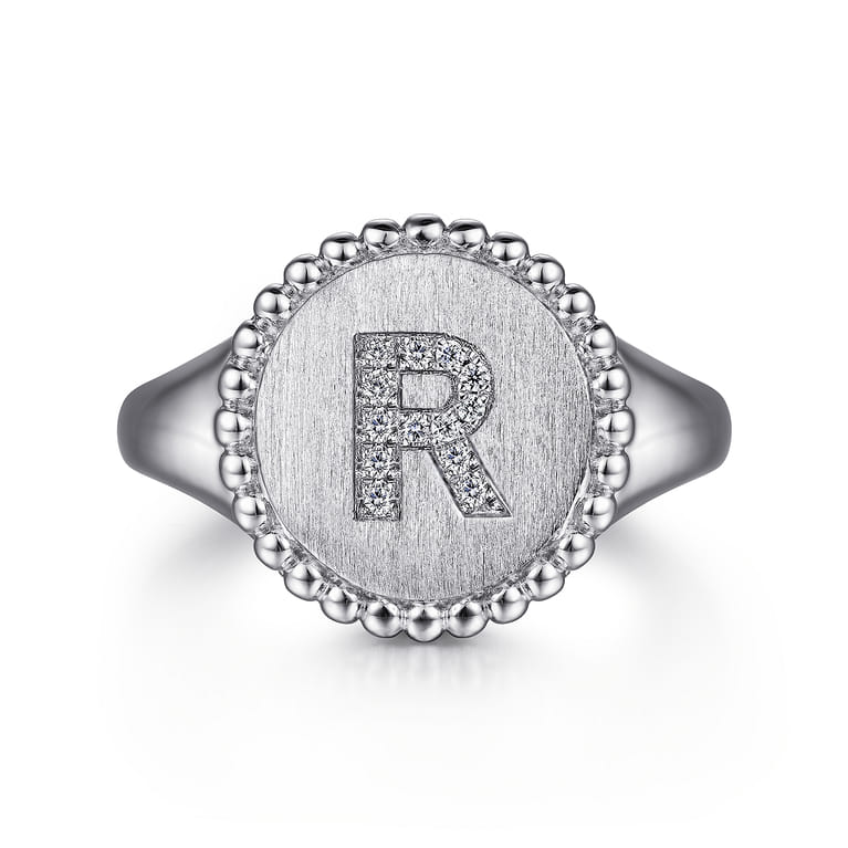 925 Sterling Silver Bujukan Diamond Initial R Signet Ring - 0.05 ct - Shot 1