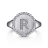 925 Sterling Silver Bujukan Diamond Initial R Signet Ring - 0.05 ct