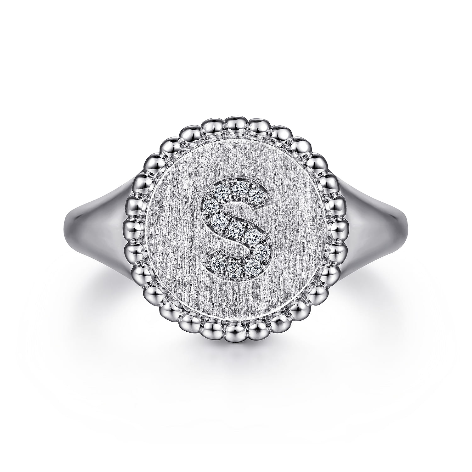 925 Sterling Silver Bujukan Diamond Initial S Signet Ring - 0.05 ct - Shot 1