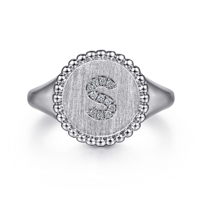 925 Sterling Silver Bujukan Diamond Initial S Signet Ring - 0.05 ct - Shot 1