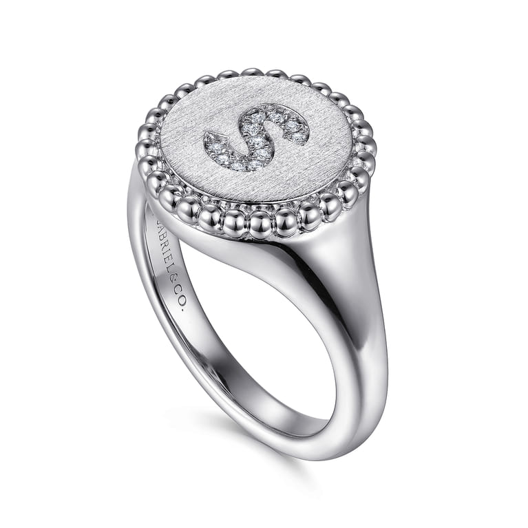 925 Sterling Silver Bujukan Diamond Initial S Signet Ring - 0.05 ct - Shot 3