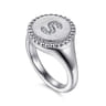 925 Sterling Silver Bujukan Diamond Initial S Signet Ring - 0.05 ct