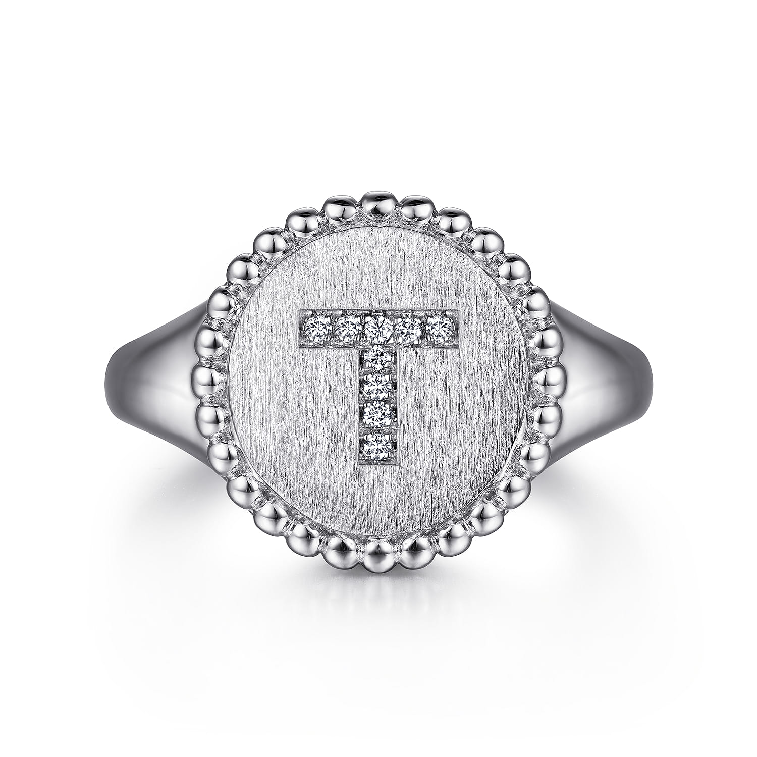 925 Sterling Silver Bujukan Diamond Initial T Signet Ring - 0.04 ct - Shot 1