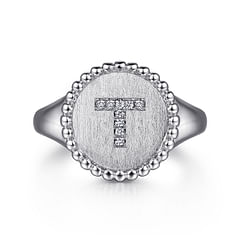925 Sterling Silver Bujukan Diamond Initial T Signet Ring
