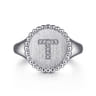 925 Sterling Silver Bujukan Diamond Initial T Signet Ring - 0.04 ct