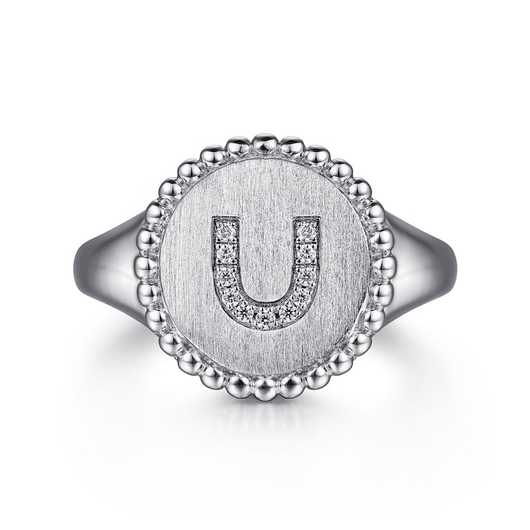 925 Sterling Silver Bujukan Diamond Initial U Signet Ring - 0.04 ct - Shot 1