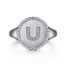 925 Sterling Silver Bujukan Diamond Initial U Signet Ring - 0.04 ct