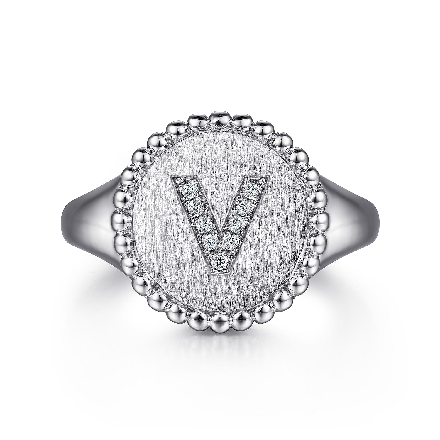 925 Sterling Silver Bujukan Diamond Initial V Signet Ring - 0.04 ct - Shot 1