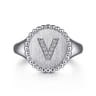 925 Sterling Silver Bujukan Diamond Initial V Signet Ring - 0.04 ct