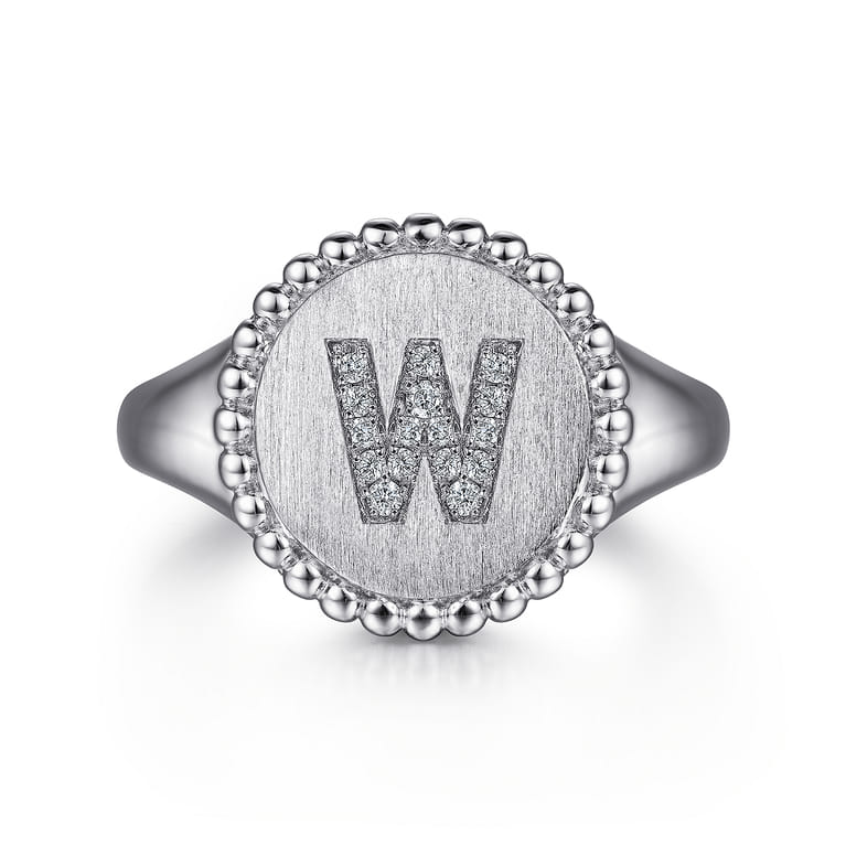925 Sterling Silver Bujukan Diamond Initial W Signet Ring - 0.07 ct - Shot 1