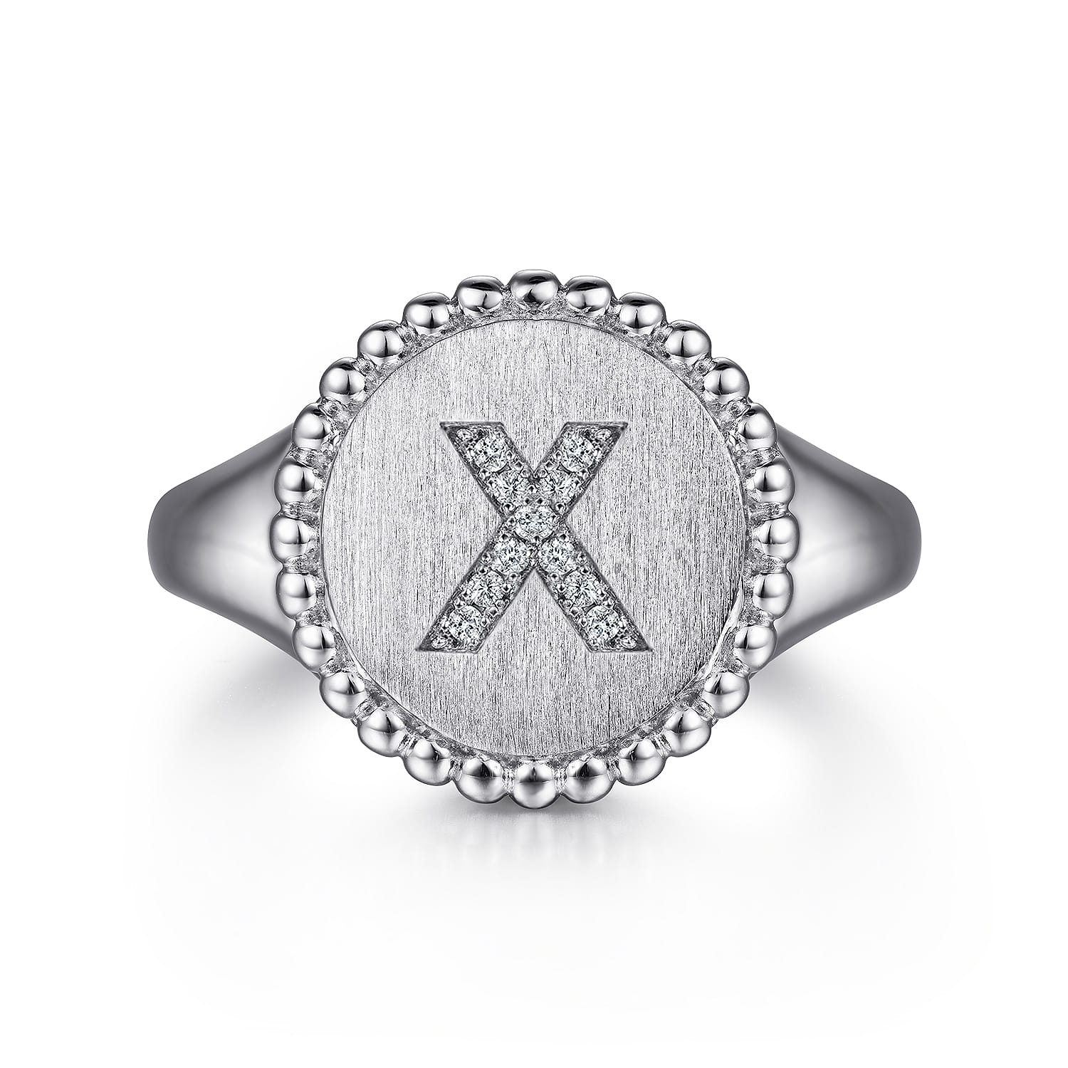 925 Sterling Silver Bujukan Diamond Initial X Signet Ring - 0.04 ct - Shot 1