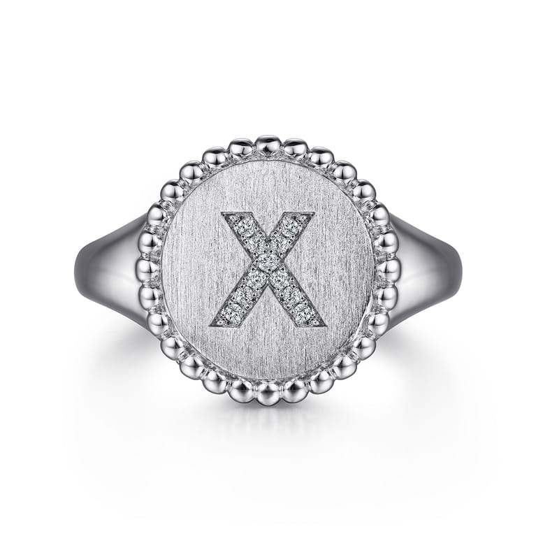 925 Sterling Silver Bujukan Diamond Initial X Signet Ring - 0.04 ct - Shot 1