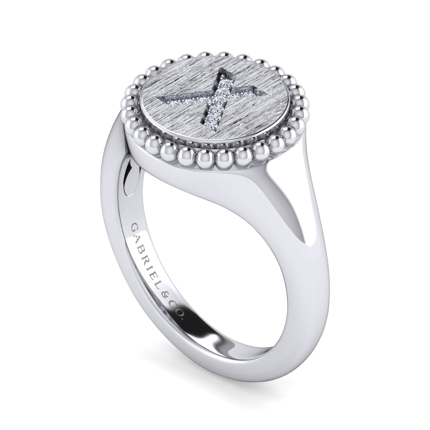925 Sterling Silver Bujukan Diamond Initial X Signet Ring - 0.04 ct - Shot 3