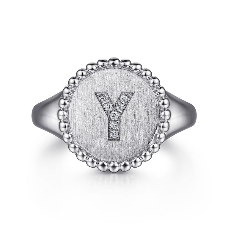925 Sterling Silver Bujukan Diamond Initial Y Signet Ring - 0.03 ct - Shot 1